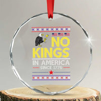 Funny Patriotic Christmas No Kings in America Crystal Glass Ornament Since 1776 Bald Eagle Ugly Sweater - Wonder Print Shop