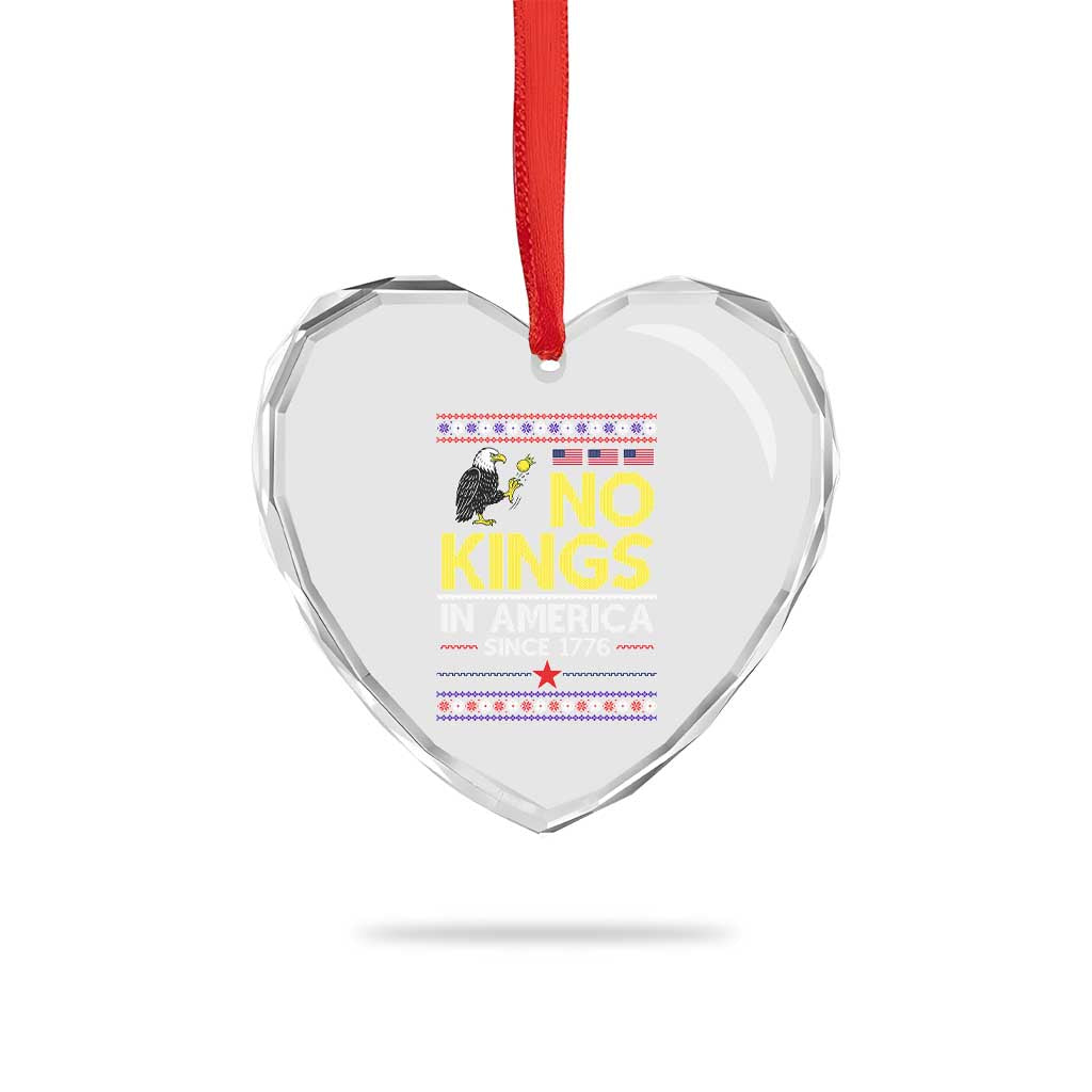 Funny Patriotic Christmas No Kings in America Heart Crystal Glass Ornament Since 1776 Bald Eagle Ugly Sweater - Wonder Print Shop