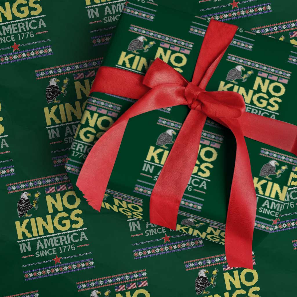Funny Patriotic Christmas No Kings in America Wrapping Paper Roll Since 1776 Bald Eagle Ugly Sweater - Wonder Print Shop