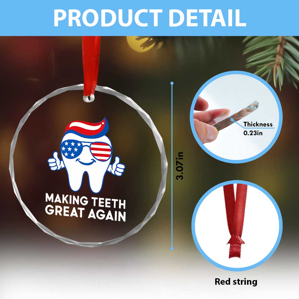 Funny Patriotic Dentist Crystal Glass Ornament Making Teeth Great Again America Oral Health Toothpaste Hair TS02