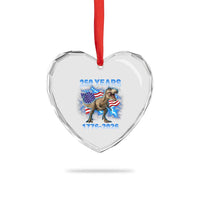 Funny Patriotic Dino Rex 250 Years 1776 2026 Heart Crystal Glass Ornament Dinosaur USA Flag America 250th Anniversary Celebration
