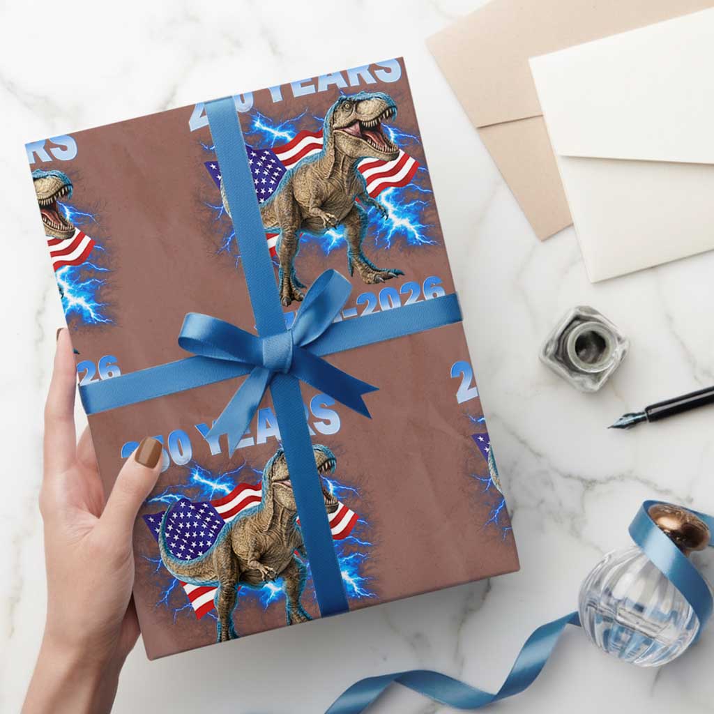 Funny Patriotic Dino Rex 250 Years 1776 2026 Wrapping Paper Roll Dinosaur USA Flag America 250th Anniversary Celebration