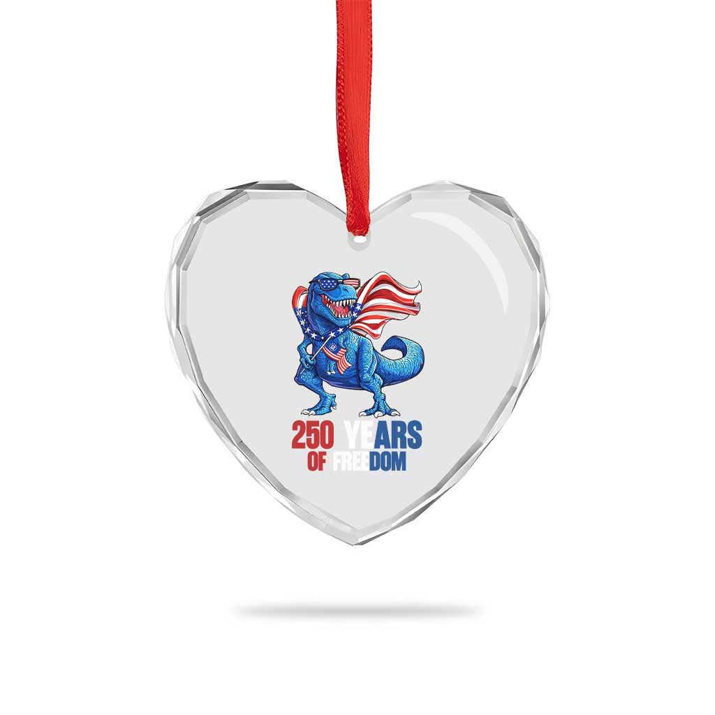 Funny Patriotic Dinosaur Heart Crystal Glass Ornament 250 Years Of Freedom