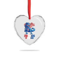 Funny Patriotic Dinosaur Heart Crystal Glass Ornament 250 Years Of Freedom