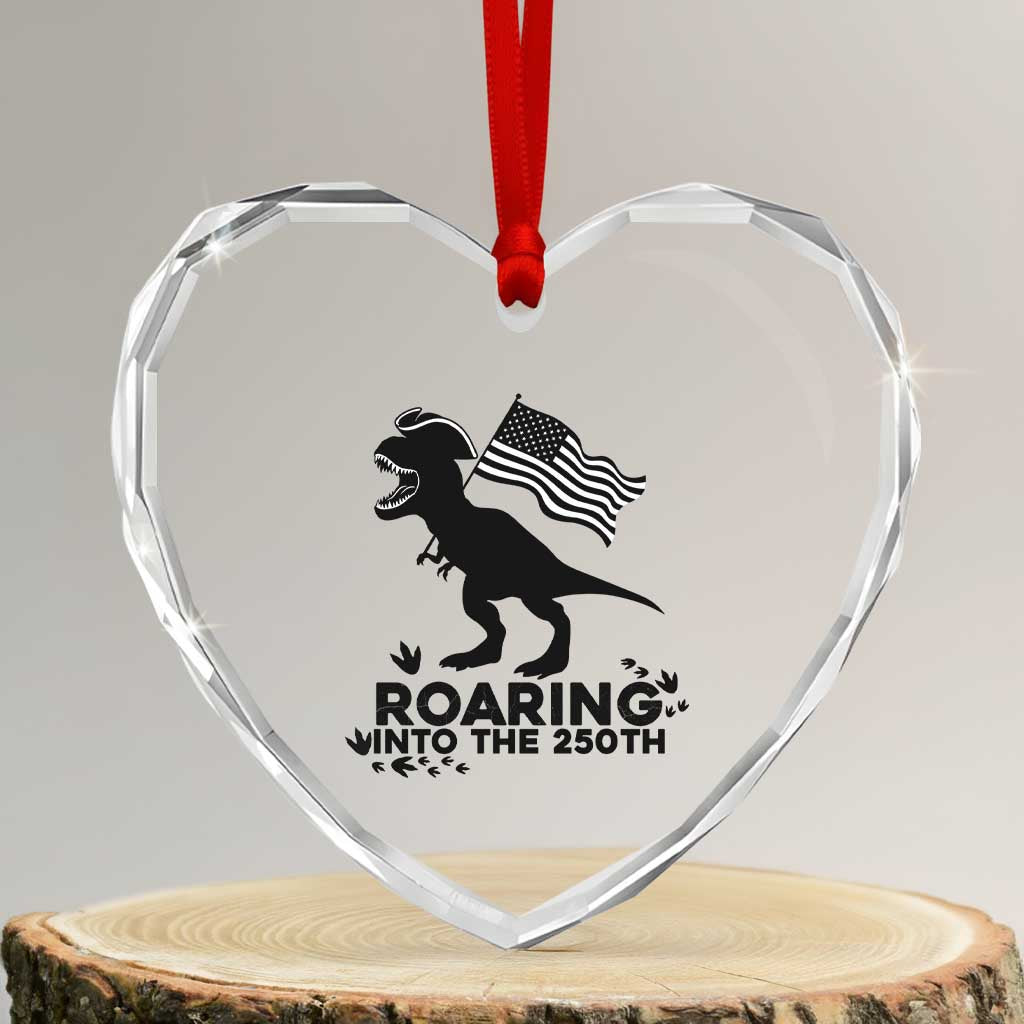 Funny Patriotic Dinosaur Heart Crystal Glass Ornament Roaring Into The 250th Anniversary