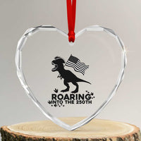 Funny Patriotic Dinosaur Heart Crystal Glass Ornament Roaring Into The 250th Anniversary
