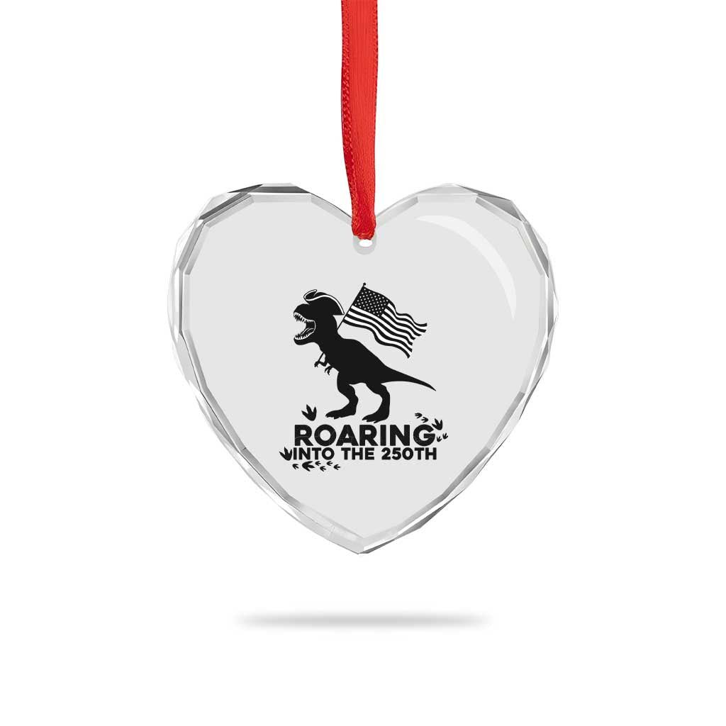 Funny Patriotic Dinosaur Heart Crystal Glass Ornament Roaring Into The 250th Anniversary