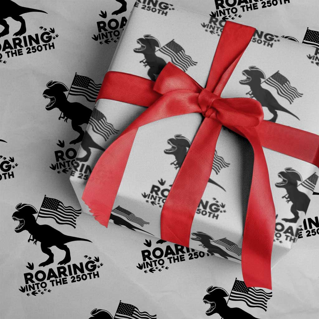 Funny Patriotic Dinosaur Wrapping Paper Roll Roaring Into The 250th Anniversary
