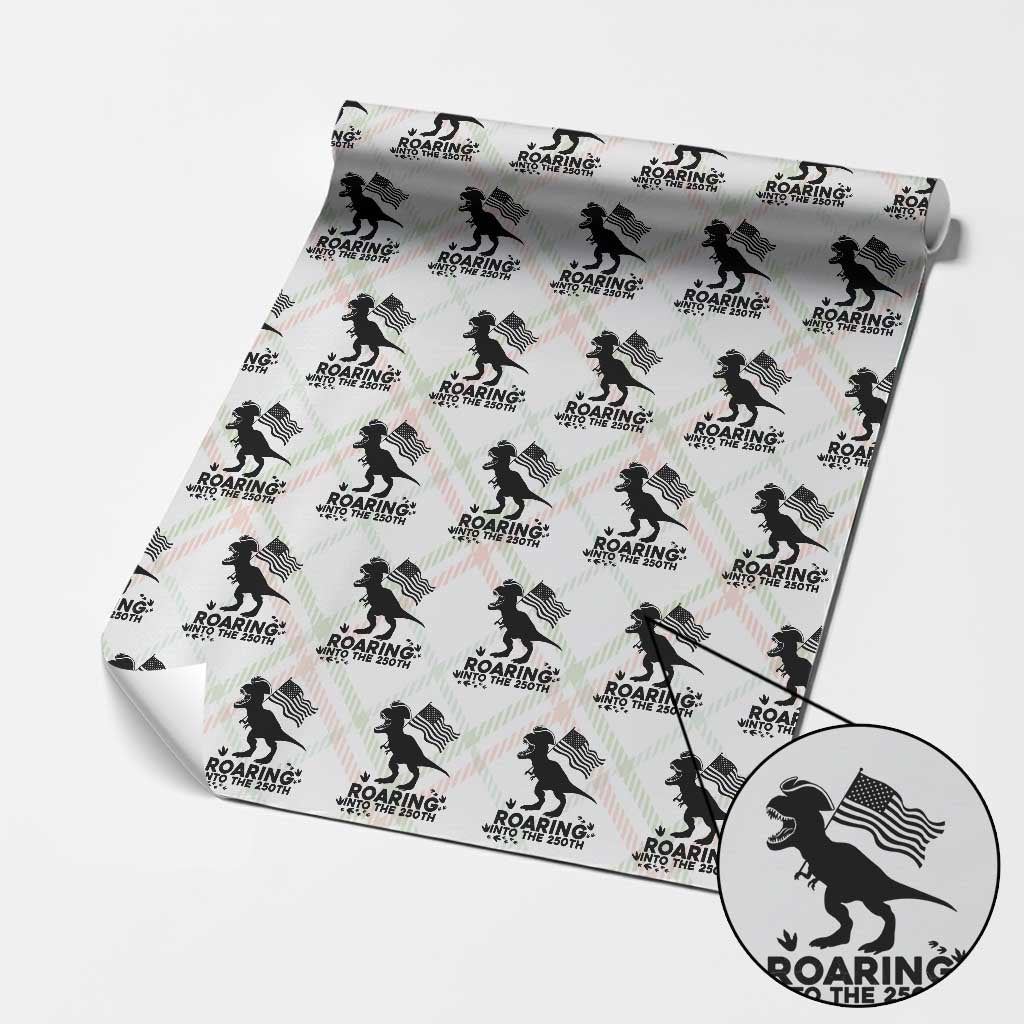 Funny Patriotic Dinosaur Wrapping Paper Roll Roaring Into The 250th Anniversary