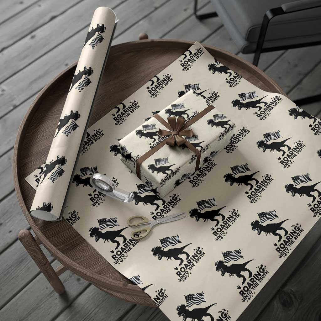 Funny Patriotic Dinosaur Wrapping Paper Roll Roaring Into The 250th Anniversary