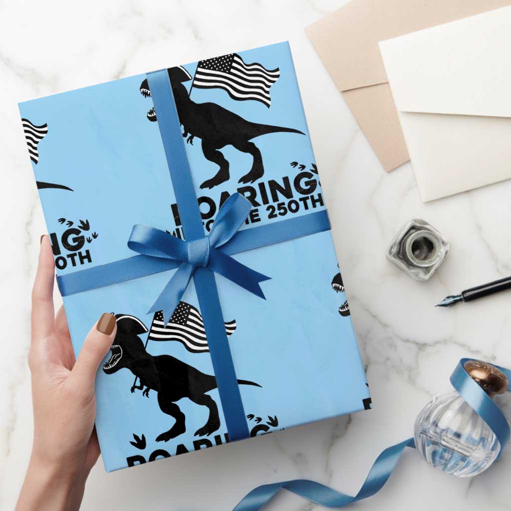 Funny Patriotic Dinosaur Wrapping Paper Roll Roaring Into The 250th Anniversary