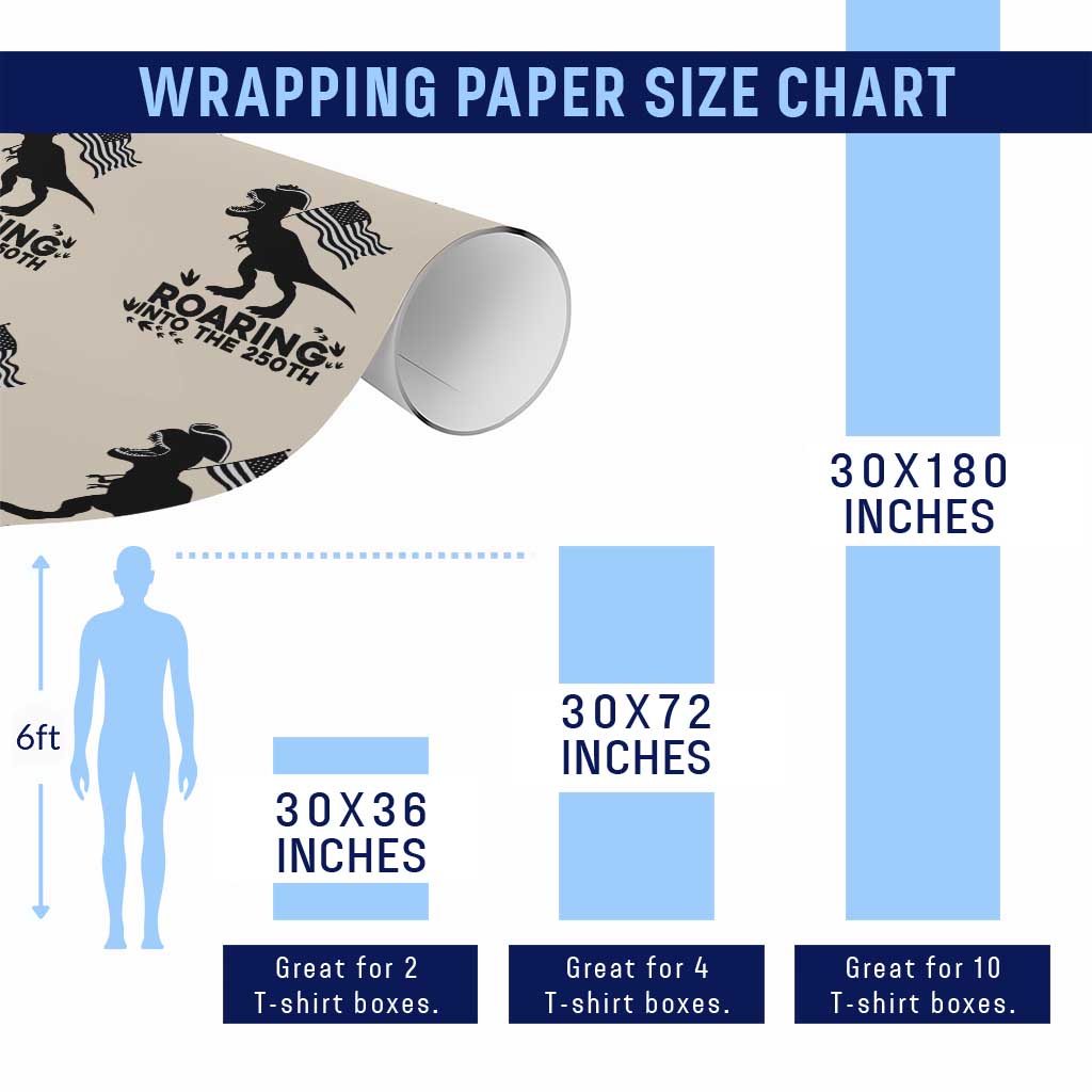 Funny Patriotic Dinosaur Wrapping Paper Roll Roaring Into The 250th Anniversary