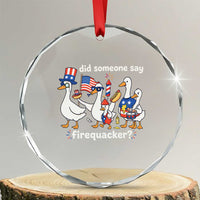 Funny Patriotic Duck Family 4th of July Fireworks Crystal Glass Ornament Did Someone Say Firequacker Word Pun Cute Graphic