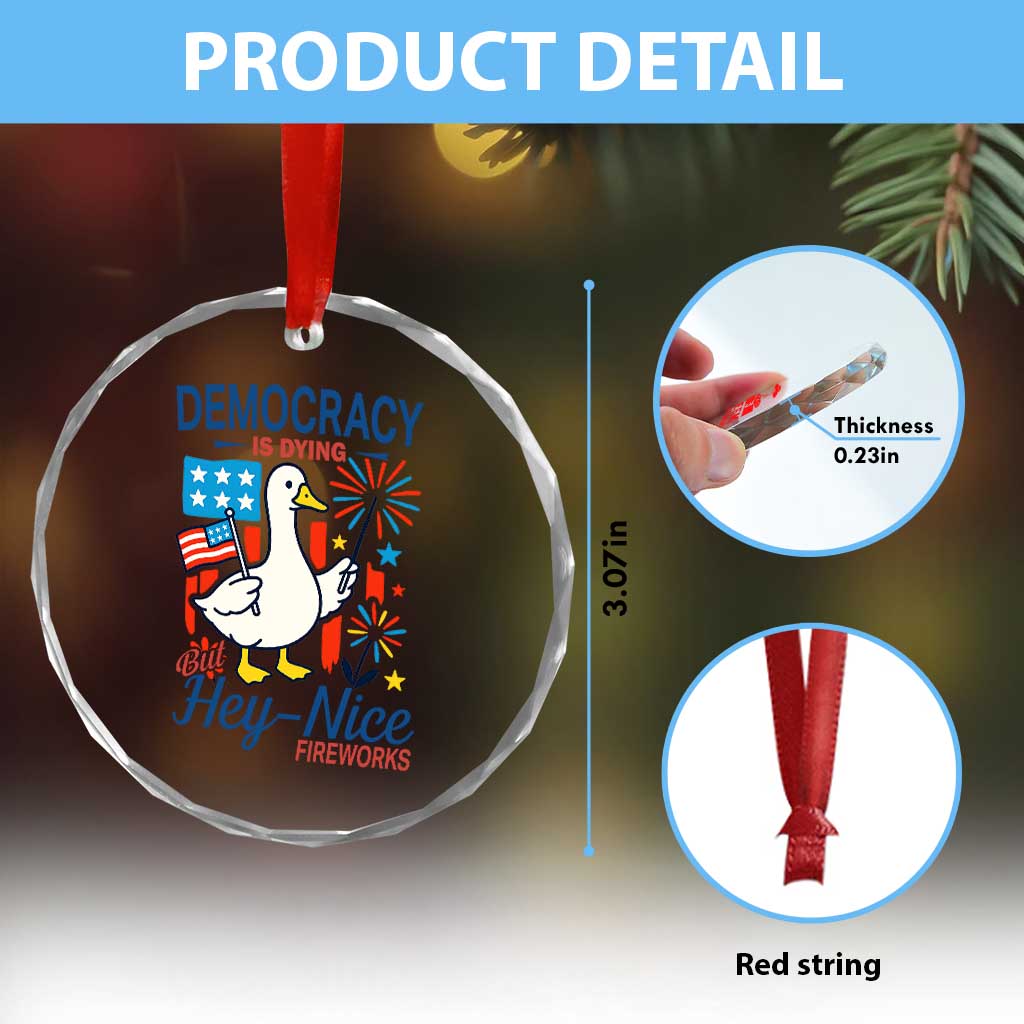 Funny Patriotic Duck Holding Firework Crystal Glass Ornament Funny Democracy Is Dying But Hey Nice Fireworks 4th Of July - Wonder Print Shop