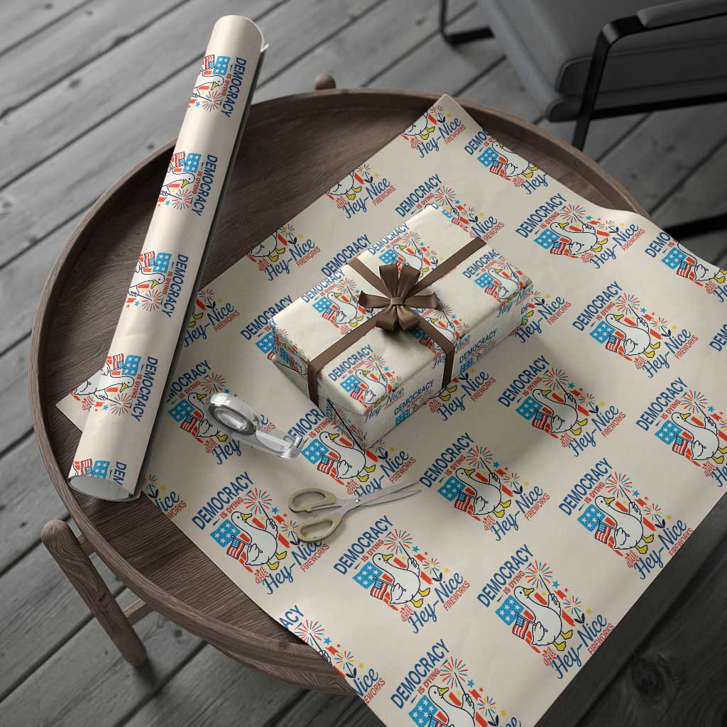 Funny Patriotic Duck Holding Firework Wrapping Paper Roll Funny Democracy Is Dying But Hey Nice Fireworks 4th Of July - Wonder Print Shop