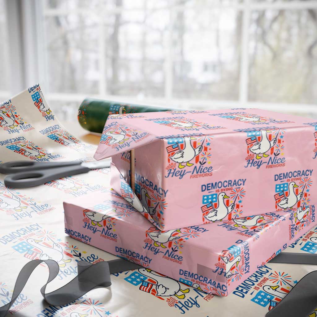 Funny Patriotic Duck Holding Firework Wrapping Paper Roll Funny Democracy Is Dying But Hey Nice Fireworks 4th Of July - Wonder Print Shop
