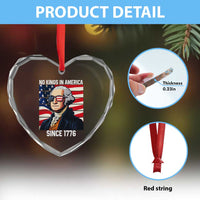 Funny Patriotic Founding Father Heart Crystal Glass Ornament No Kings in America Since 1776 4th of July - Wonder Print Shop