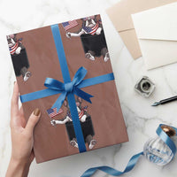 Funny Patriotic French Bulldog in Pocket Graphic Wrapping Paper Roll Cute Frenchie Waving US Flag Sunglasses Faux Summer