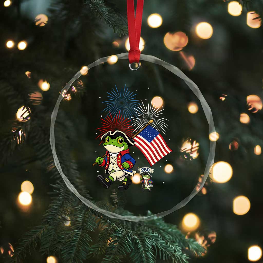 Funny Patriotic Frog Crystal Glass Ornament Celebrating 250 Years Of Freedom