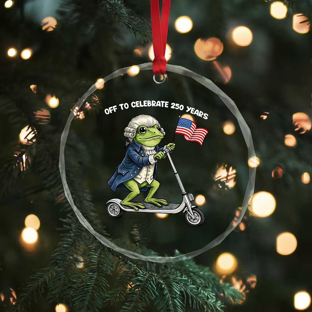 Funny Patriotic Frog Crystal Glass Ornament Off To Celebrate 250 Years Of Freedom