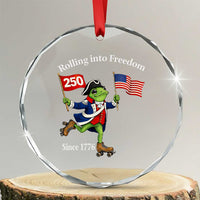 Funny Patriotic Frog Crystal Glass Ornament Rolling Into 250 Years Of Liberty