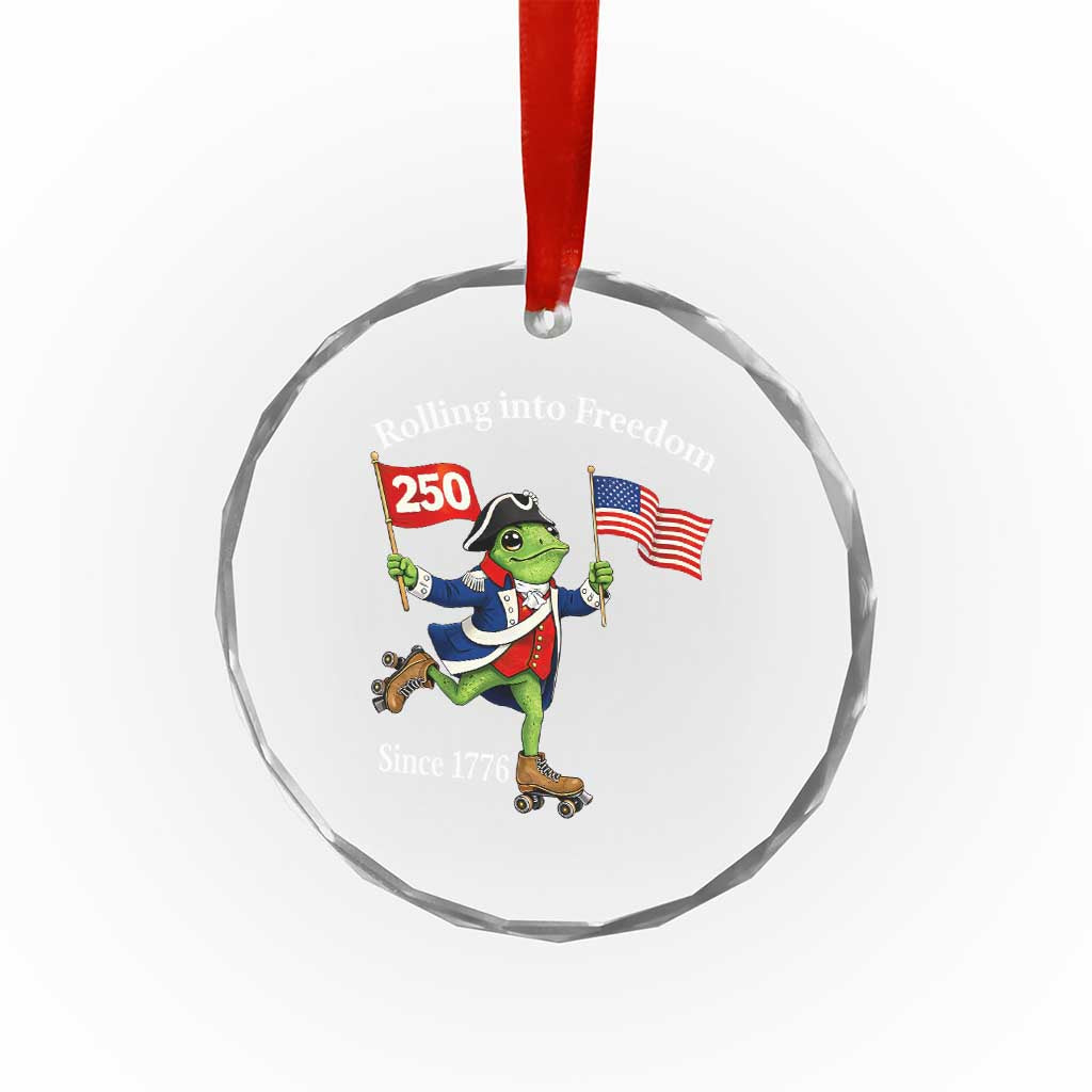 Funny Patriotic Frog Crystal Glass Ornament Rolling Into 250 Years Of Liberty
