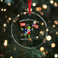 Funny Patriotic Frog Crystal Glass Ornament Rolling Into 250 Years Of Liberty