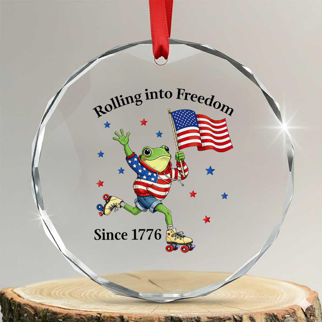 Funny Patriotic Frog Crystal Glass Ornament Rolling Into Freedom Since 1776