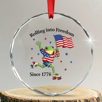 Funny Patriotic Frog Crystal Glass Ornament Rolling Into Freedom Since 1776
