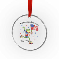 Funny Patriotic Frog Crystal Glass Ornament Rolling Into Freedom Since 1776