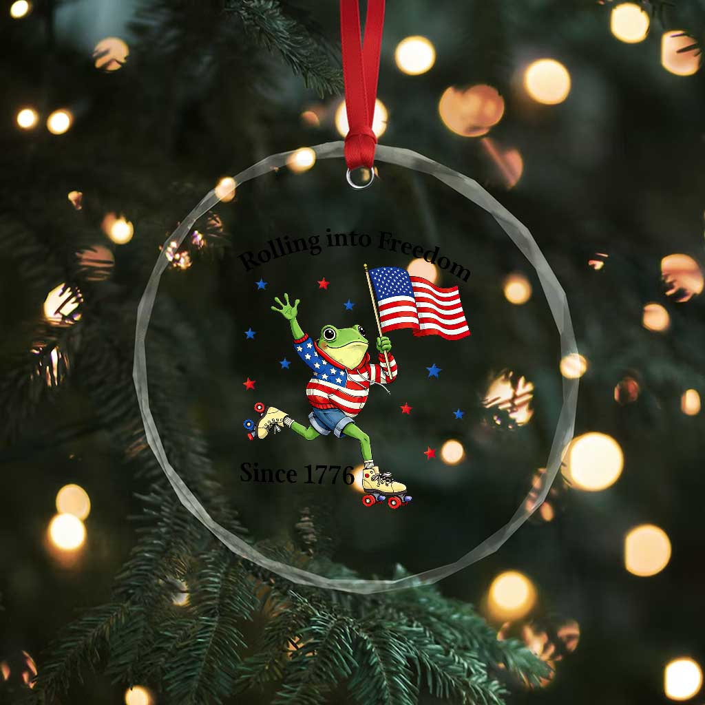 Funny Patriotic Frog Crystal Glass Ornament Rolling Into Freedom Since 1776