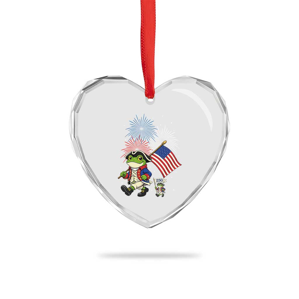 Funny Patriotic Frog Heart Crystal Glass Ornament Celebrating 250 Years Of Freedom