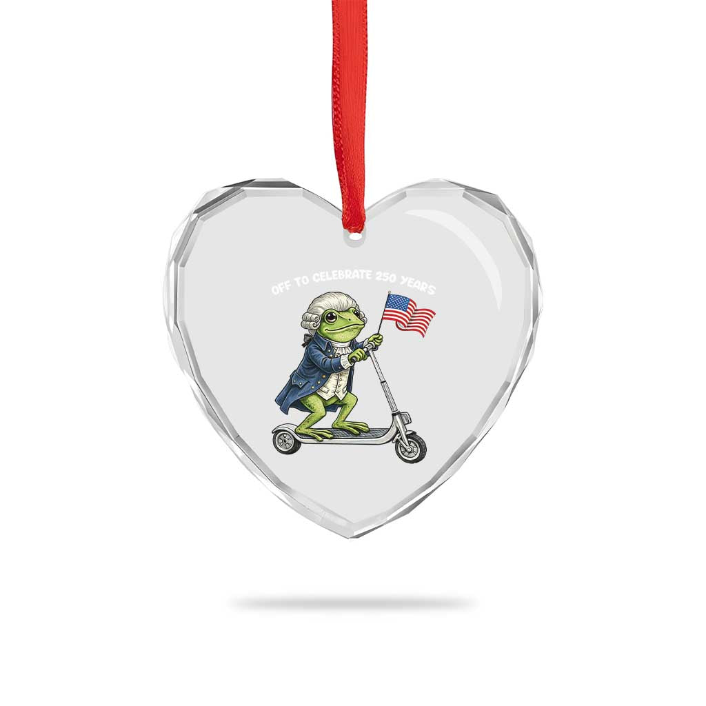 Funny Patriotic Frog Heart Crystal Glass Ornament Off To Celebrate 250 Years Of Freedom