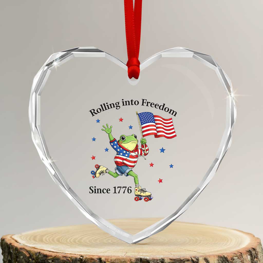 Funny Patriotic Frog Heart Crystal Glass Ornament Rolling Into Freedom Since 1776