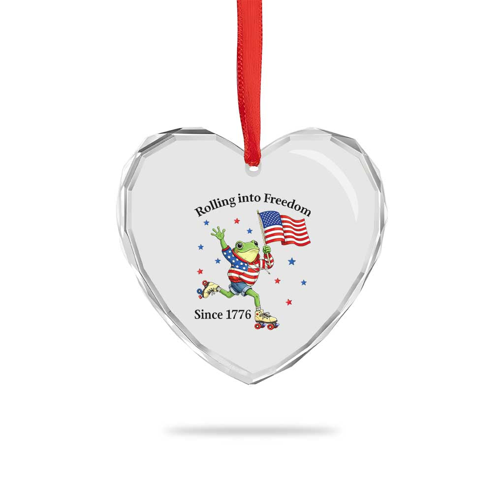 Funny Patriotic Frog Heart Crystal Glass Ornament Rolling Into Freedom Since 1776