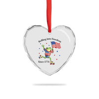 Funny Patriotic Frog Heart Crystal Glass Ornament Rolling Into Freedom Since 1776