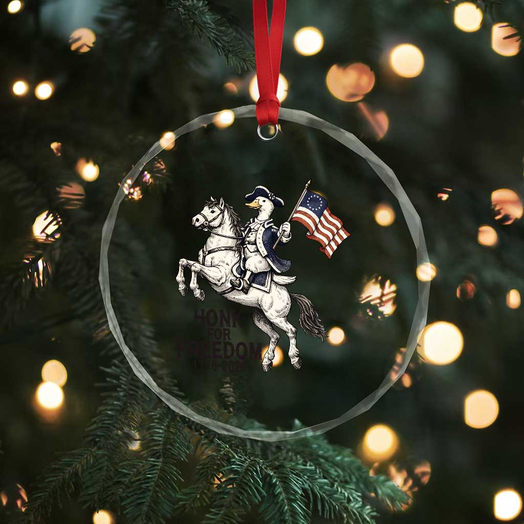 Funny Patriotic Goose Cowboy Crystal Glass Ornament Honk For Freedom