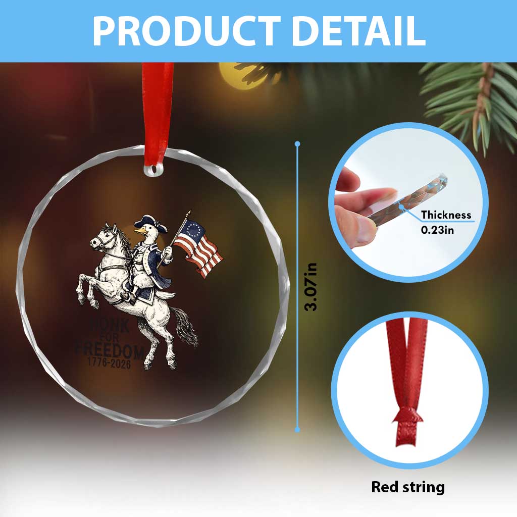 Funny Patriotic Goose Cowboy Crystal Glass Ornament Honk For Freedom