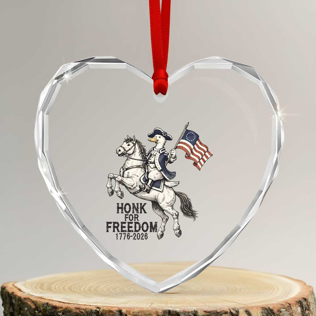 Funny Patriotic Goose Cowboy Heart Crystal Glass Ornament Honk For Freedom