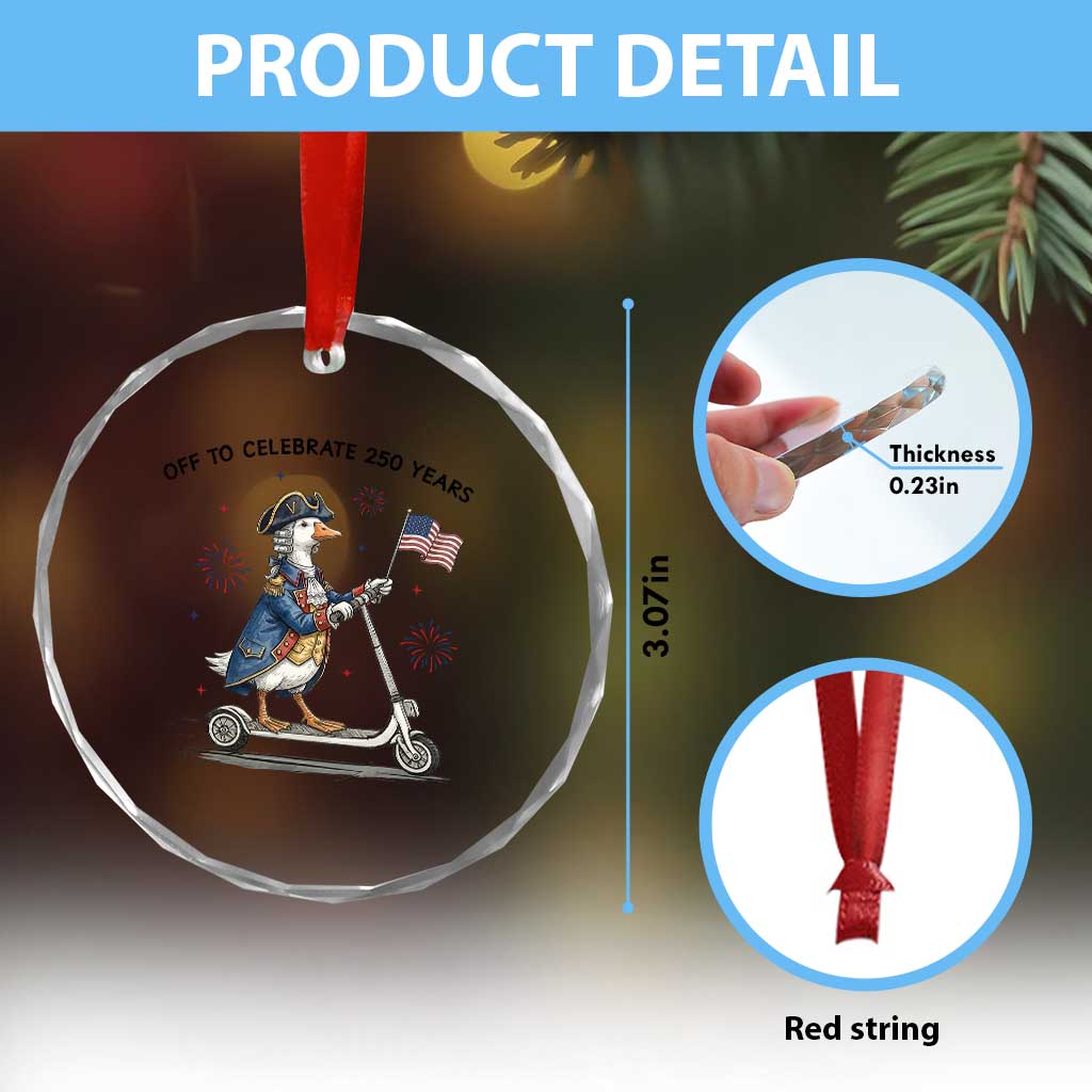 Funny Patriotic Goose Crystal Glass Ornament Off To Celebrate 250 Years