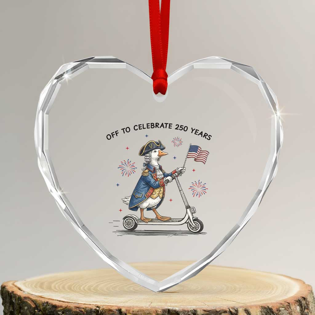 Funny Patriotic Goose Heart Crystal Glass Ornament Off To Celebrate 250 Years