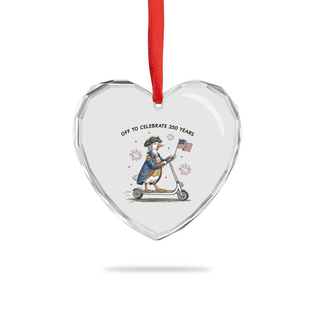Funny Patriotic Goose Heart Crystal Glass Ornament Off To Celebrate 250 Years
