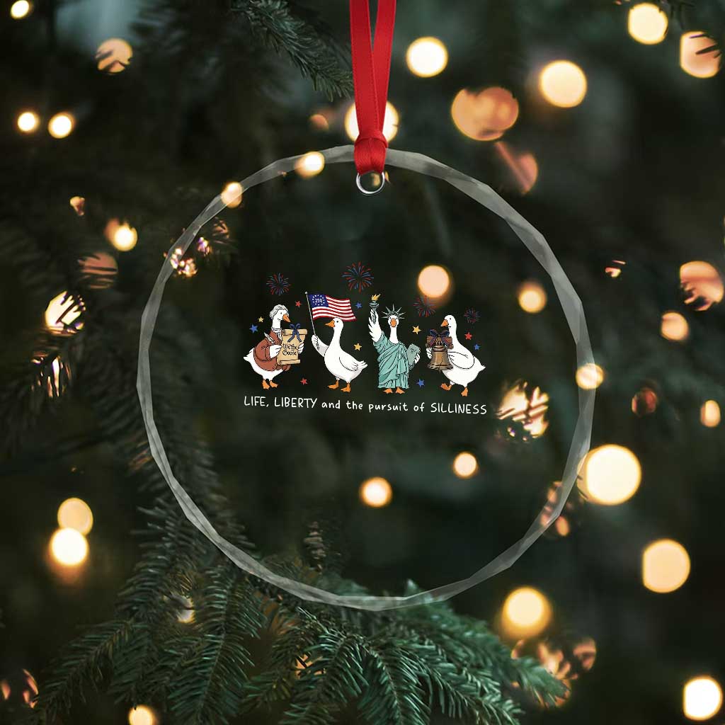 Funny Patriotic Goose Life Liberty Silliness Crystal Glass Ornament America 250th Anniversary