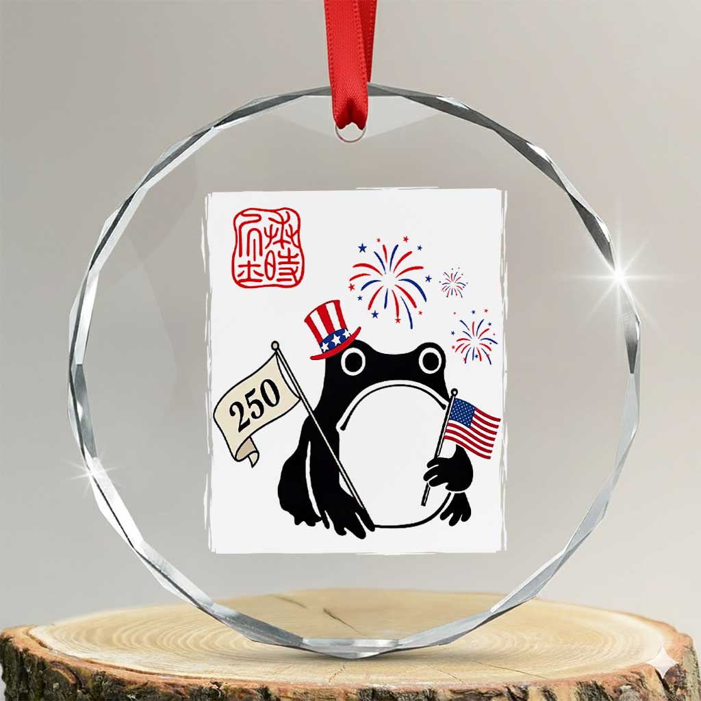 Funny Patriotic Grumpy Frog 250th Anniversary USA Crystal Glass Ornament