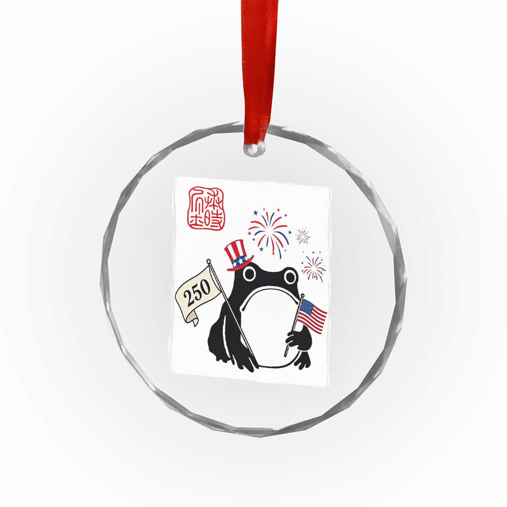 Funny Patriotic Grumpy Frog 250th Anniversary USA Crystal Glass Ornament