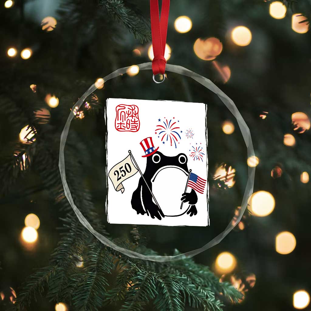 Funny Patriotic Grumpy Frog 250th Anniversary USA Crystal Glass Ornament