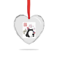Funny Patriotic Grumpy Frog 250th Anniversary USA Heart Crystal Glass Ornament