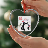 Funny Patriotic Grumpy Frog 250th Anniversary USA Heart Crystal Glass Ornament