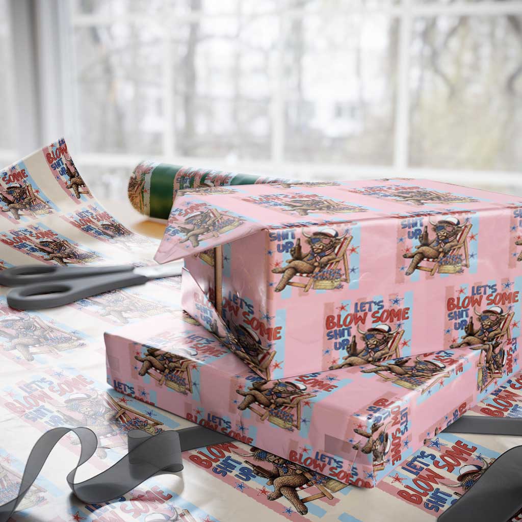 Funny Patriotic Highland Cow Wrapping Paper Roll 4th Of July Fireworks Celebration