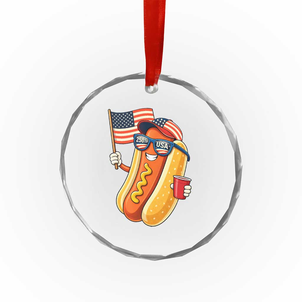 Funny Patriotic Hotdog Crystal Glass Ornament USA 250th Anniversary